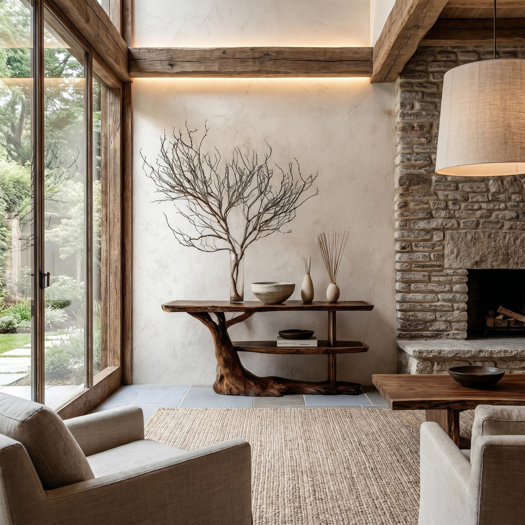 Modern Console Table with Flowing Wood Pedestal Base, Organic Wood Foyer Table for Entryway & Living Room