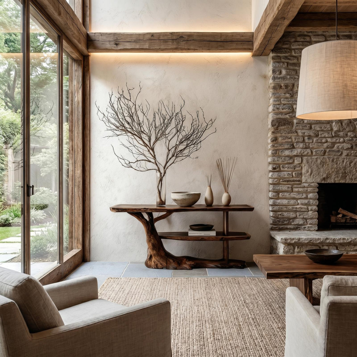 Modern Console Table with Flowing Wood Pedestal Base, Organic Wood Foyer Table for Entryway & Living Room