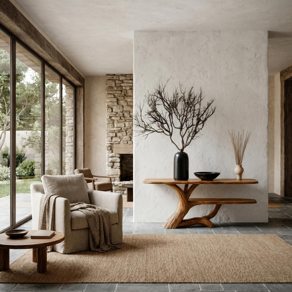 Nature-Inspired Wood Console Table with Open Shelf Storage for Living Room Entryway & Foyer, Rustic Modern Accent