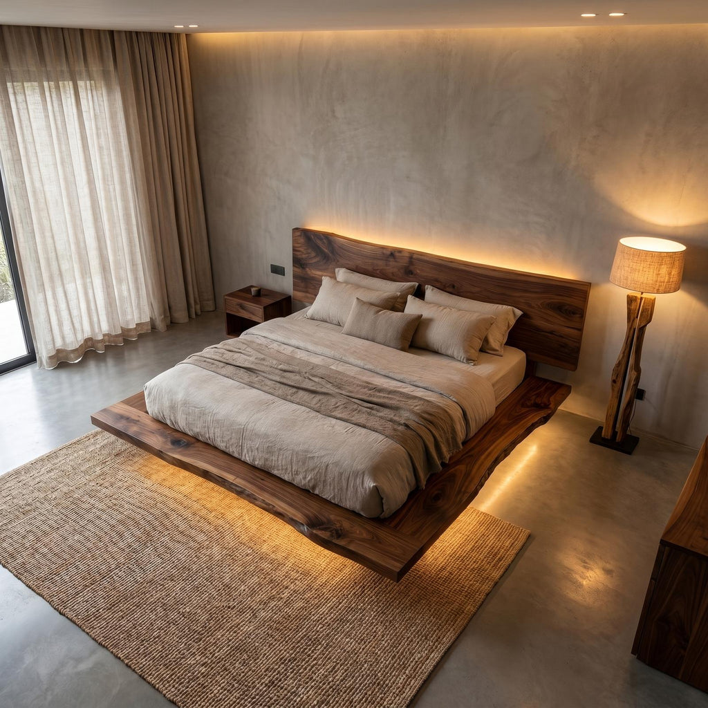 Rustic Bed Frame With Live Edge Headboard For Bedroom SINLHAWB122