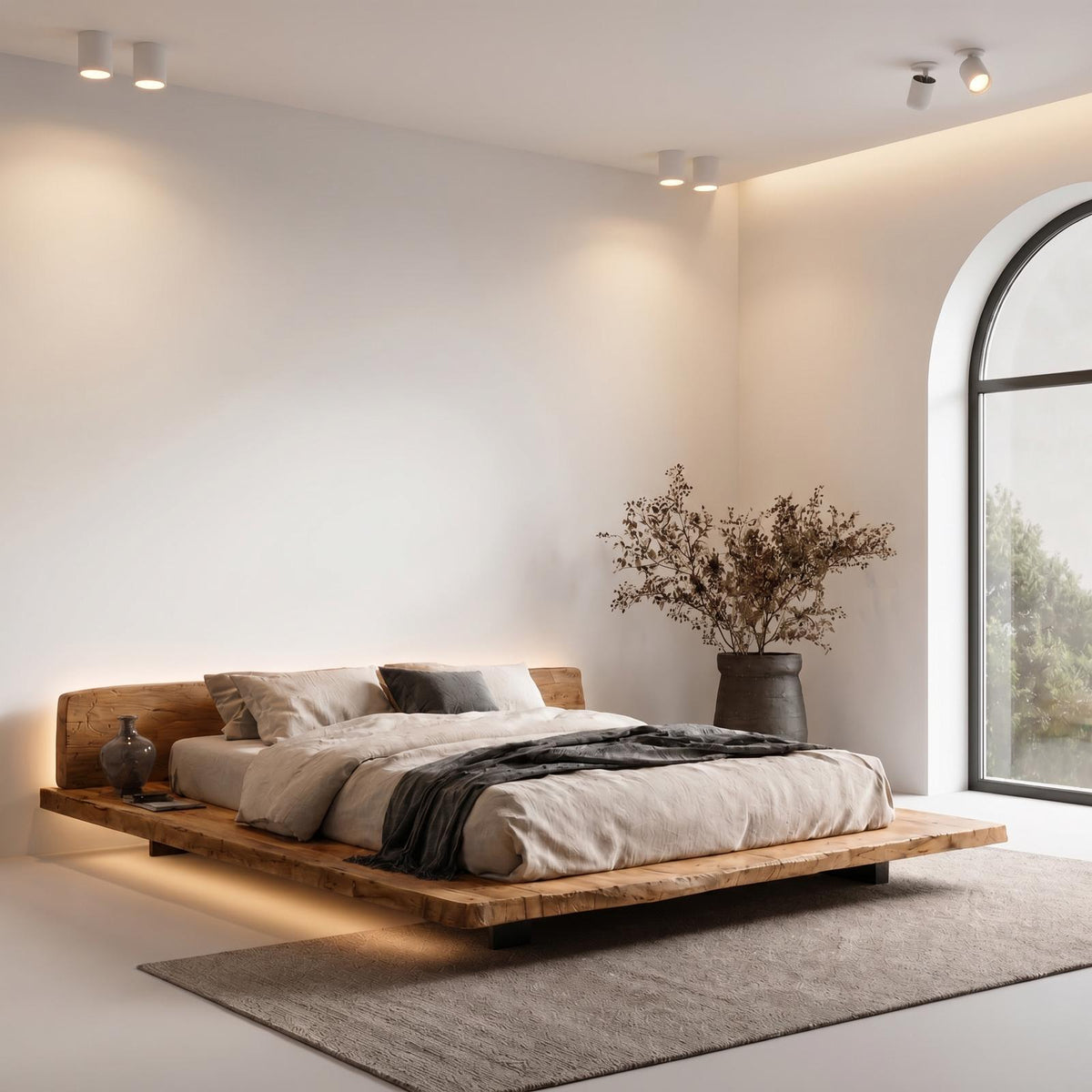 Spry Interior Modern Floating Platform Bed Frame with Upholstered Headboard, Solid Wood Luxury Bedroom Bed Frame - SINLHAWB123