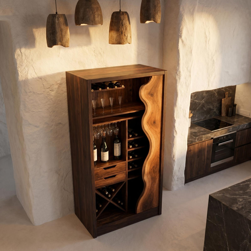 Farmhouse Wood Wine Cabinet with Built-In Bottle Storage, Bar Sideboard Buffet for Dining Room