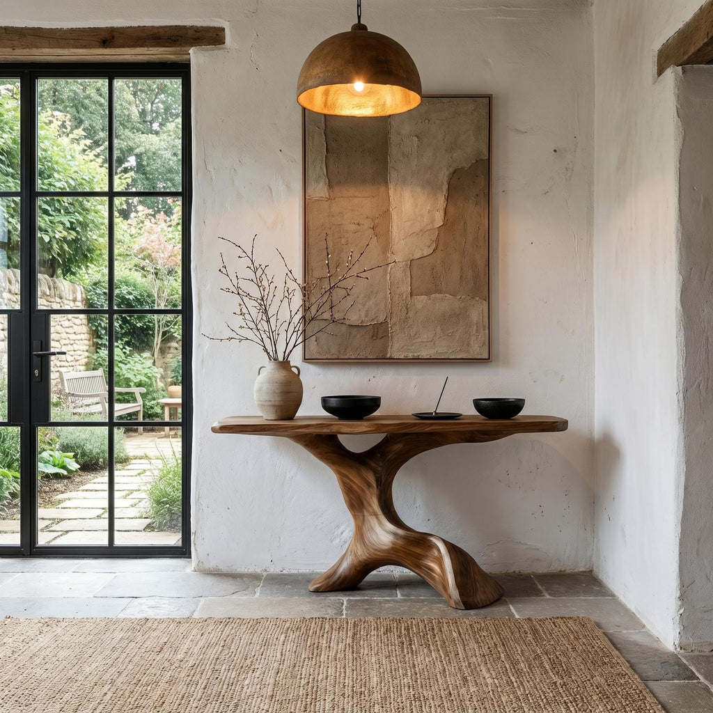 Rustic Console Table with Handcrafted Tree Root Base, Solid Wood Live Edge Entryway, Hallway & Living Room Sofa Table