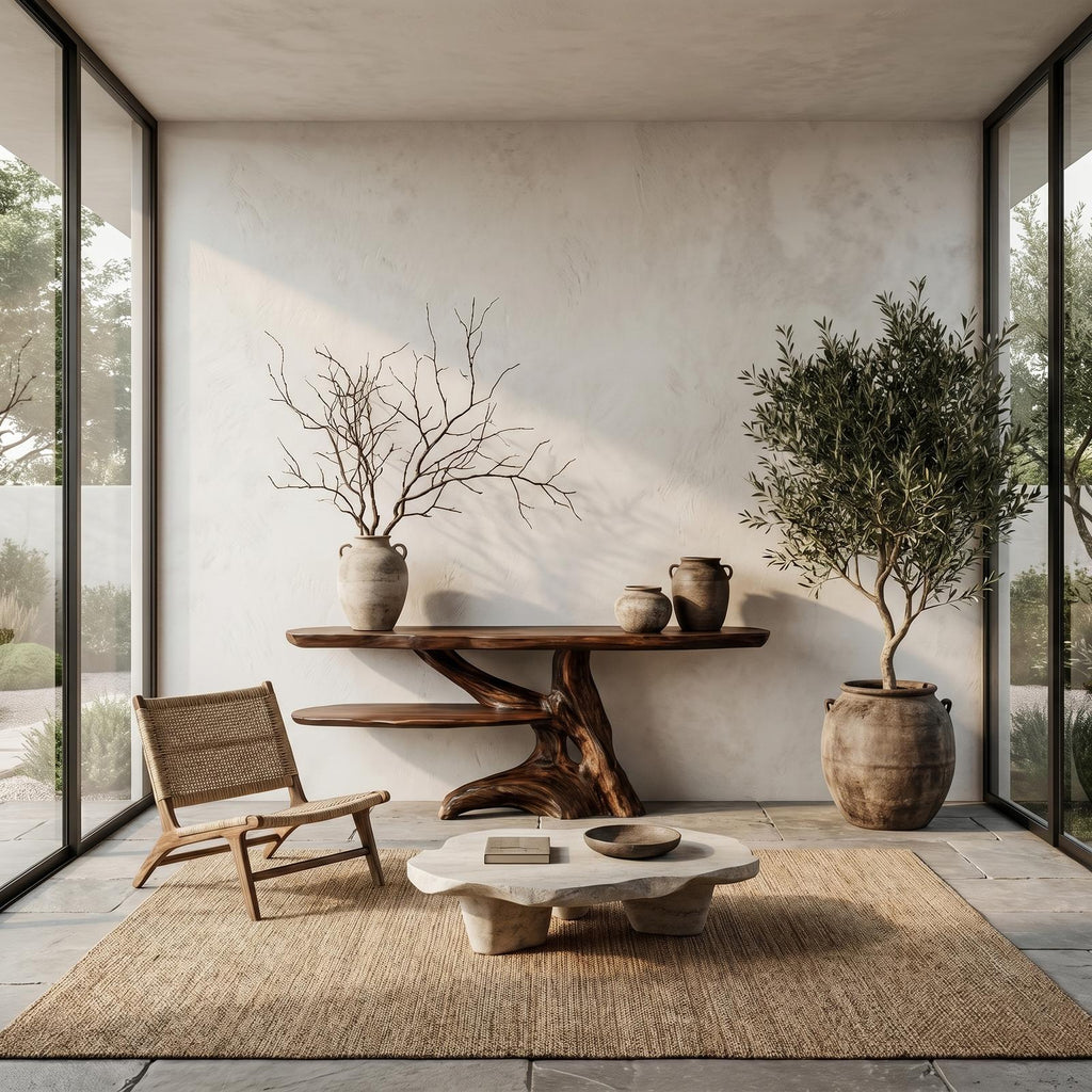 Contemporary Console Table with Sculptural Solid Wood Root Design, Handcrafted Live Edge Entryway & Hallway Table