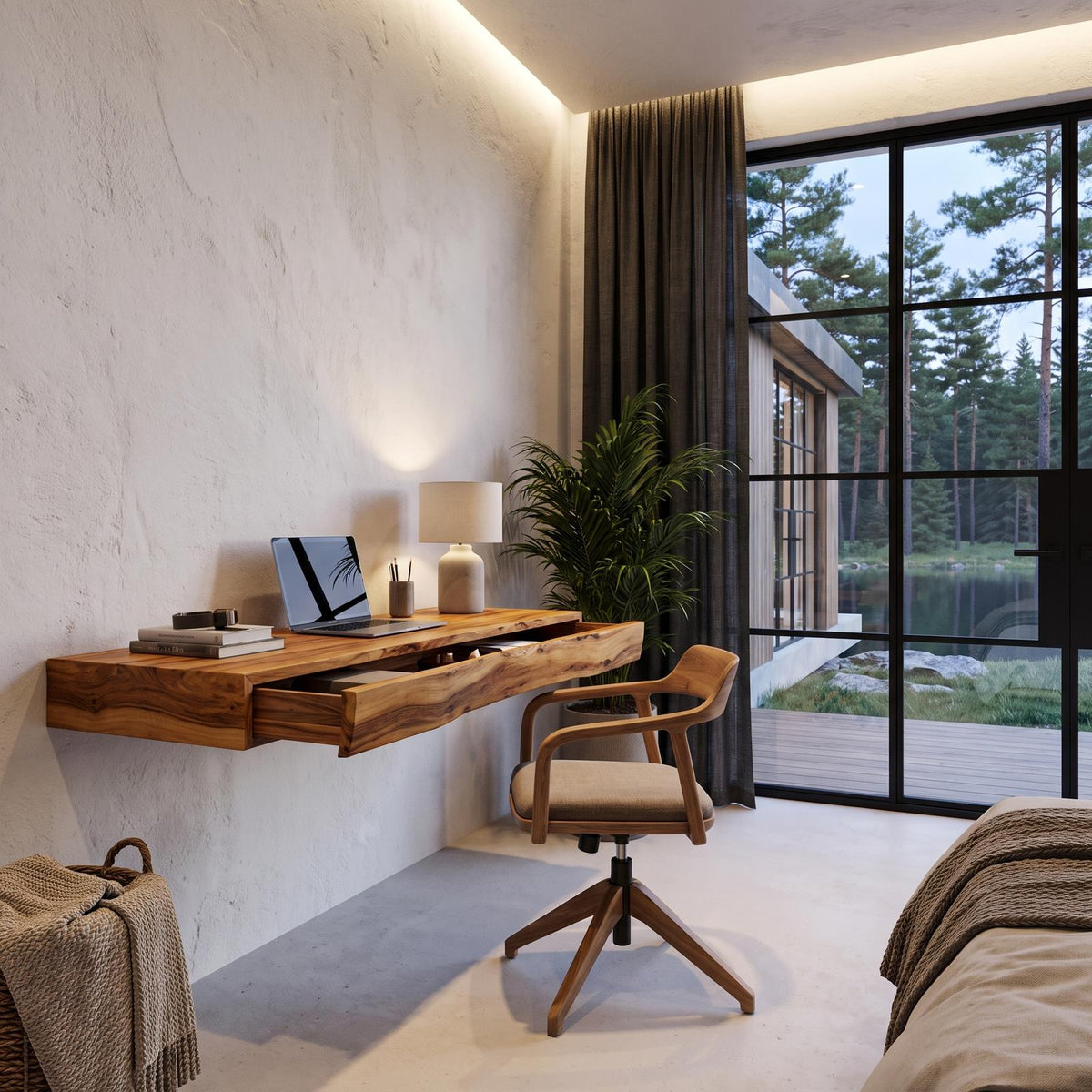 Rustic Floating Desk With Live Edge Design For Home Office And Workspace