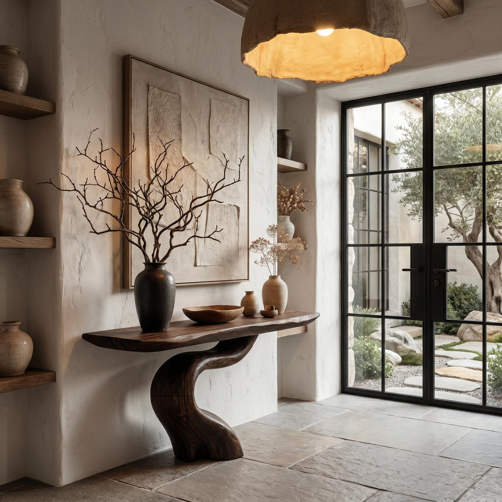 Organic Modern Console Table with Artistic Tree Root Base, Handcrafted Live Edge Entryway & Foyer Table