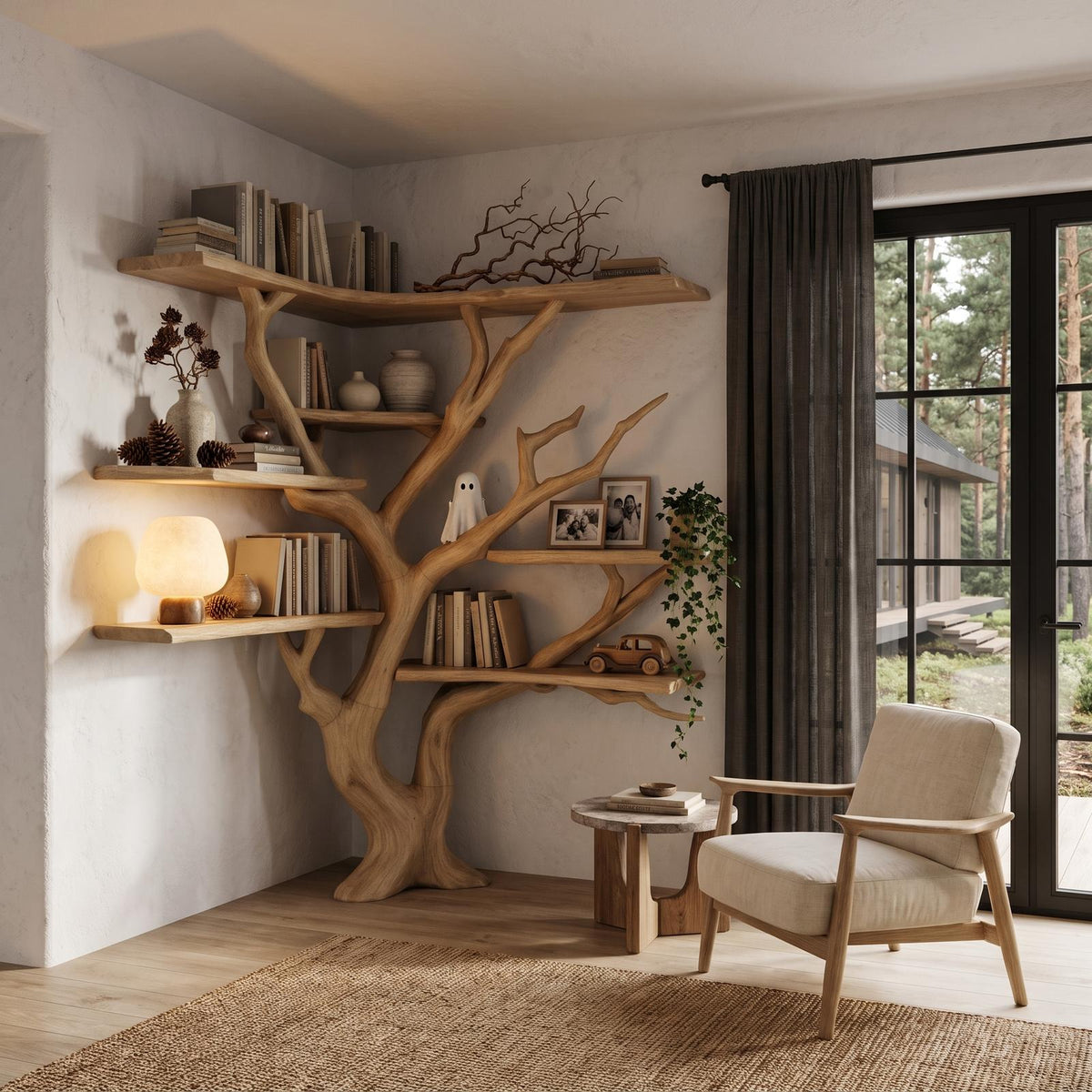 Modern Corner Tree Bookshelf With Asymmetrical Shelves For Living Room SINLHATB777