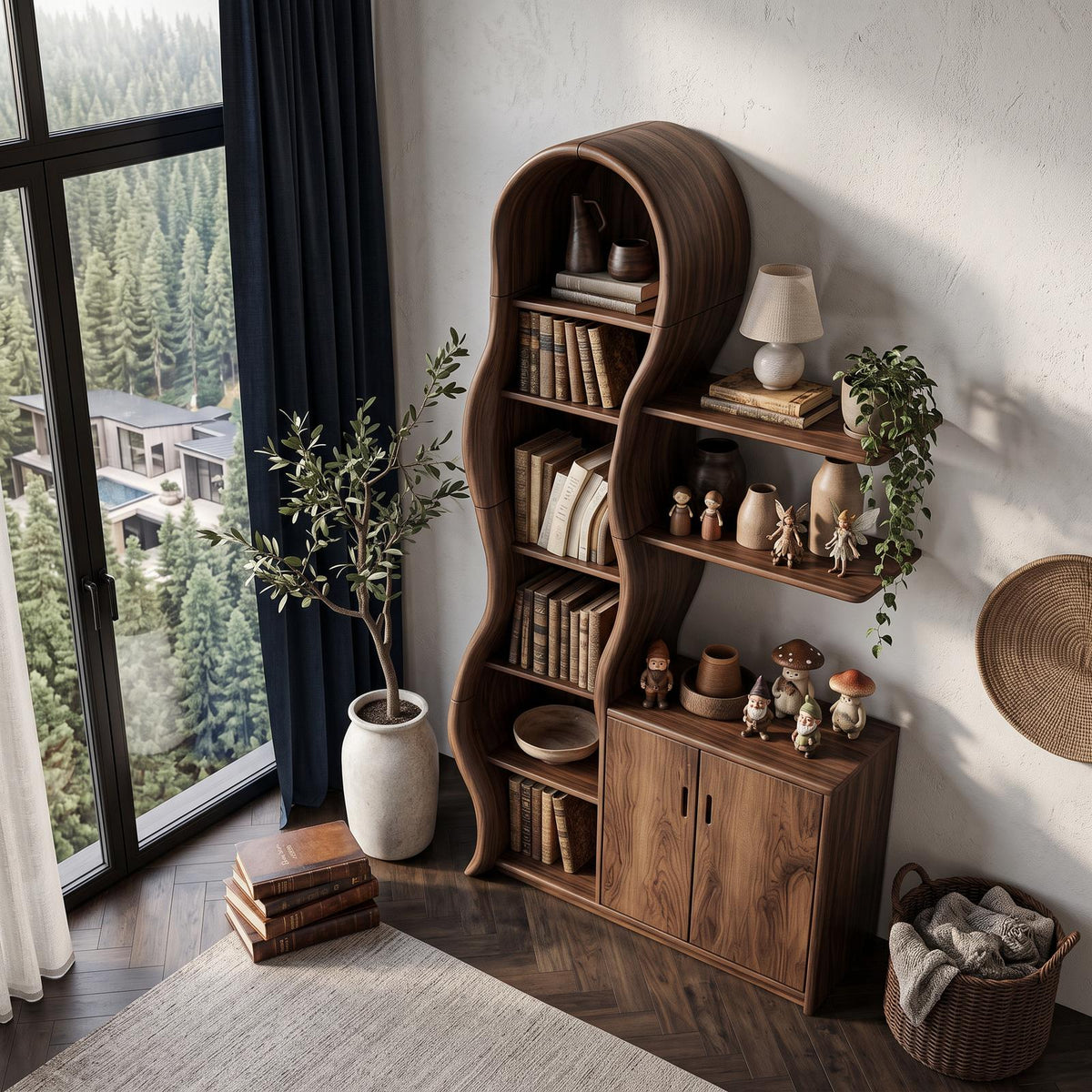 Contemporary Wooden Display Cabinet With Sculptural Branch Frame For Living Room SINLHASD540