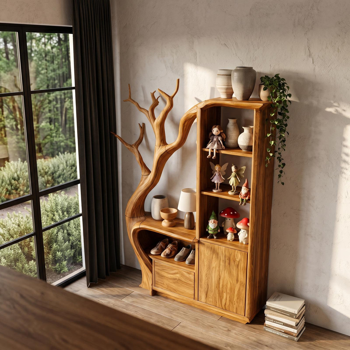 Modern Storage Cabinet With Rounded Frame Design For Entryway