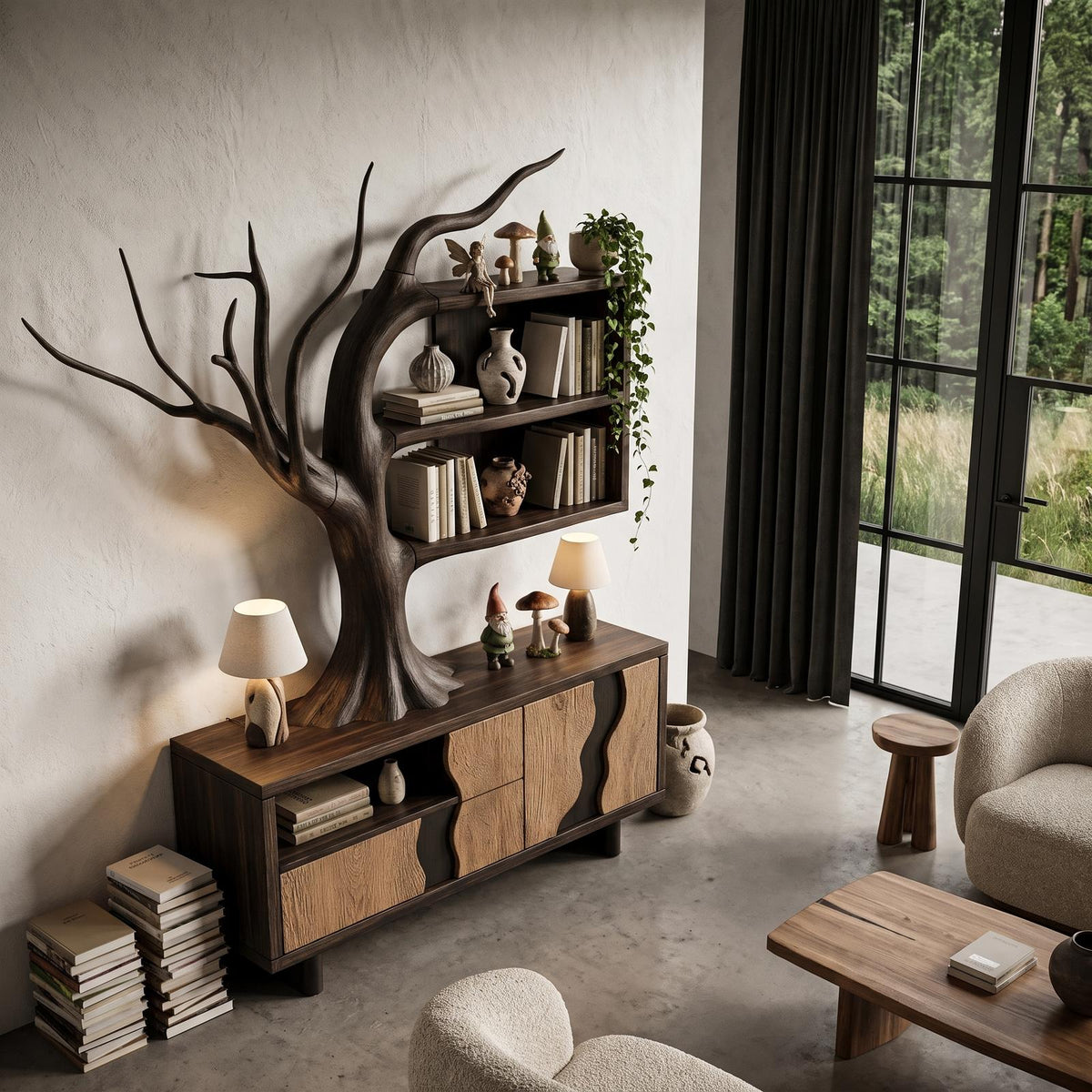 Modern Cabinet With Integrated Tree Branch Design For Living Room