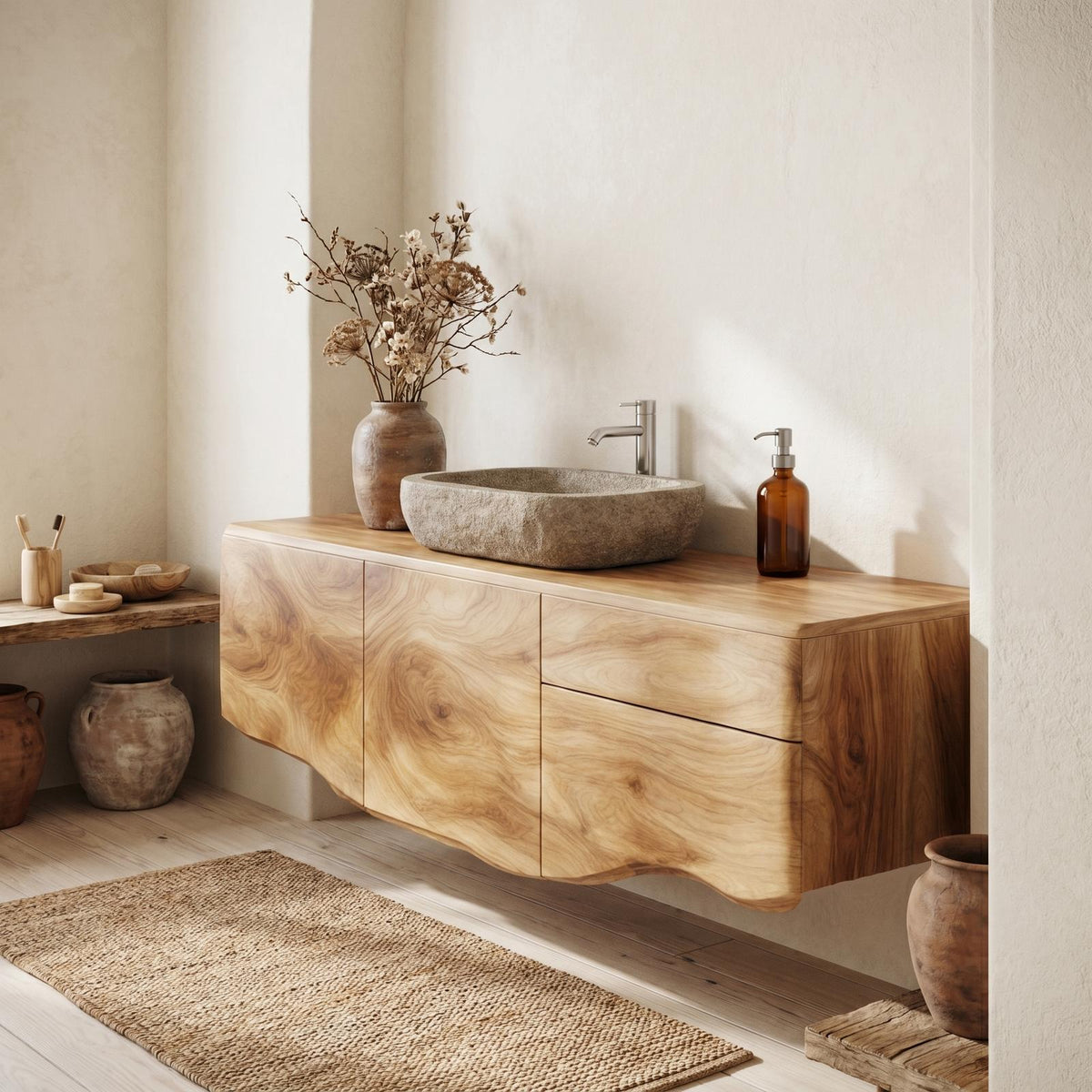 Spry Interior Wall Mounted Wooden Bathroom Vanity, Floating Wood Storage Cabinet & Sink Console for Modern Powder Room & Bathroom, SINLHABRV297