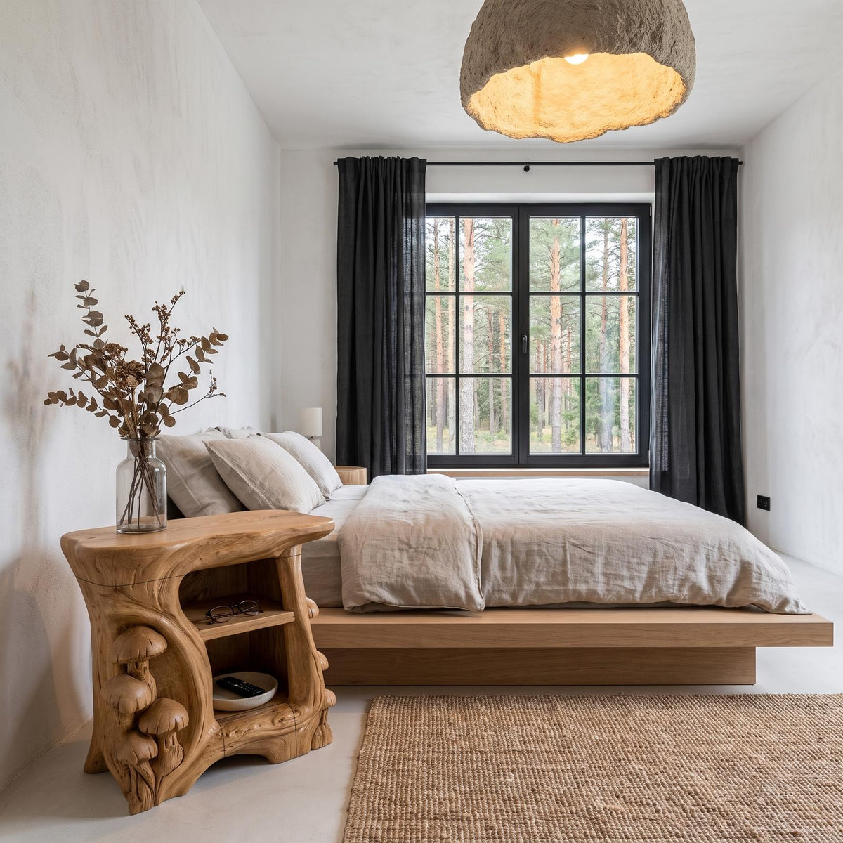 Organic Solid Wood Bedside Table With Sculptural Tree Branch Base SINLHASTA278