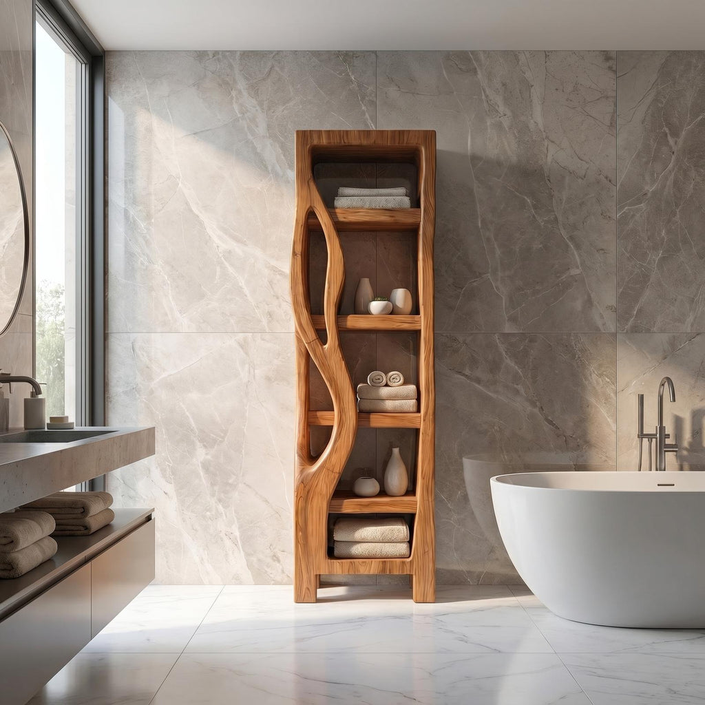 Rustic Wood Bathroom Cabinet, Organic Tree Branch Design Storage Cabinet with Shelves