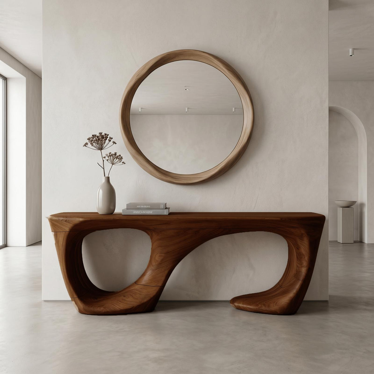 Contemporary Console Table, Curved Open Structure Hardwood Entryway Sofa Table for Living Room & Foyer