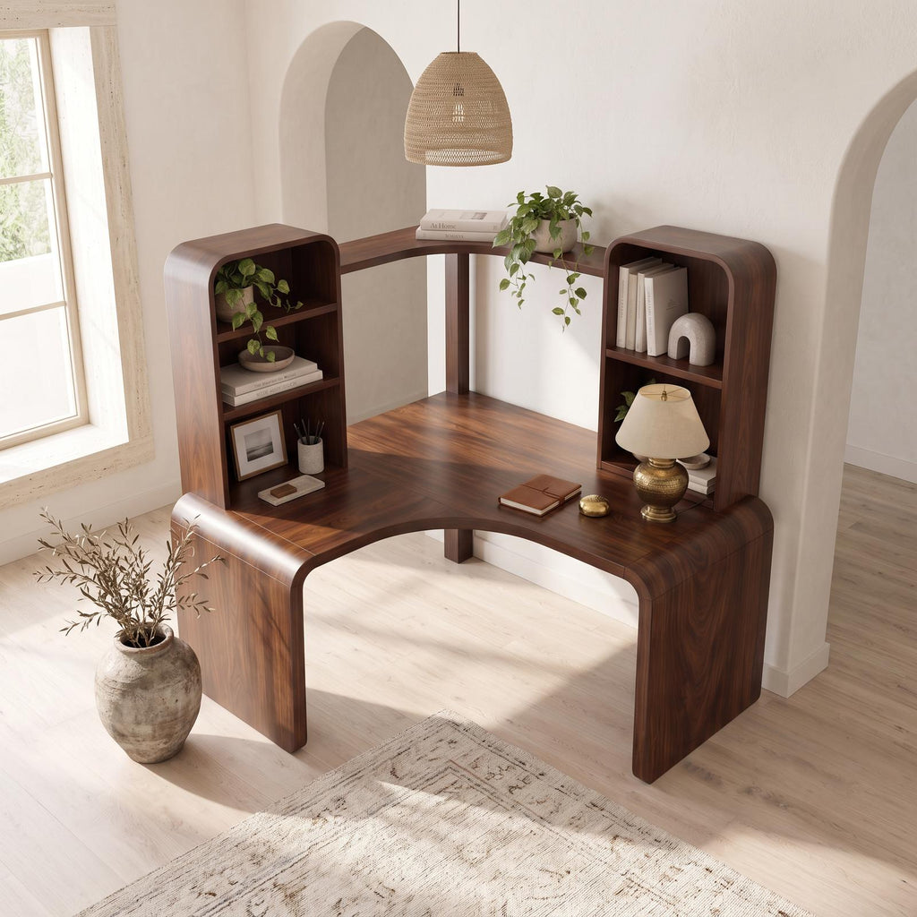 Contemporary Computer Desk With Corner Bookcase For Workspace