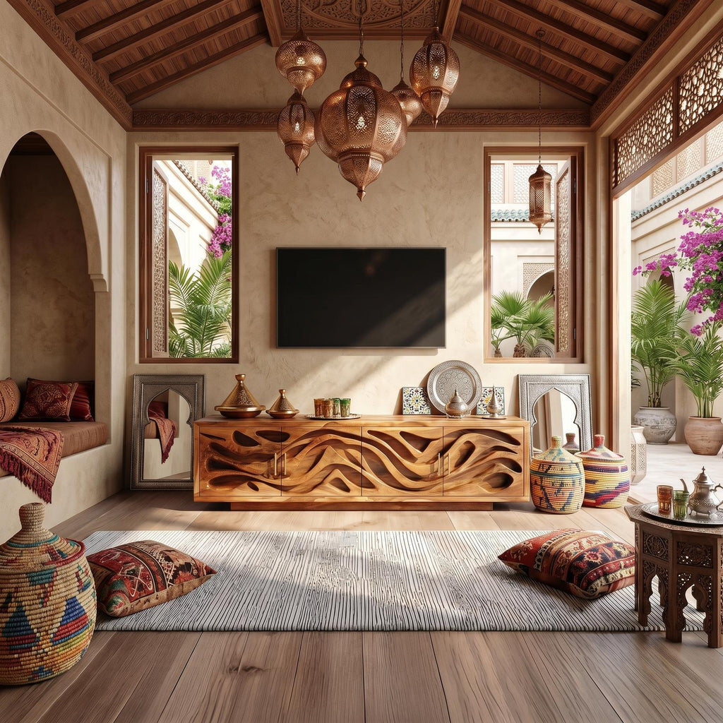 Mediterranean Coastal Wood TV Stand, Santorini Style White Wash Wooden Media Console Table for Bedroom Living Room