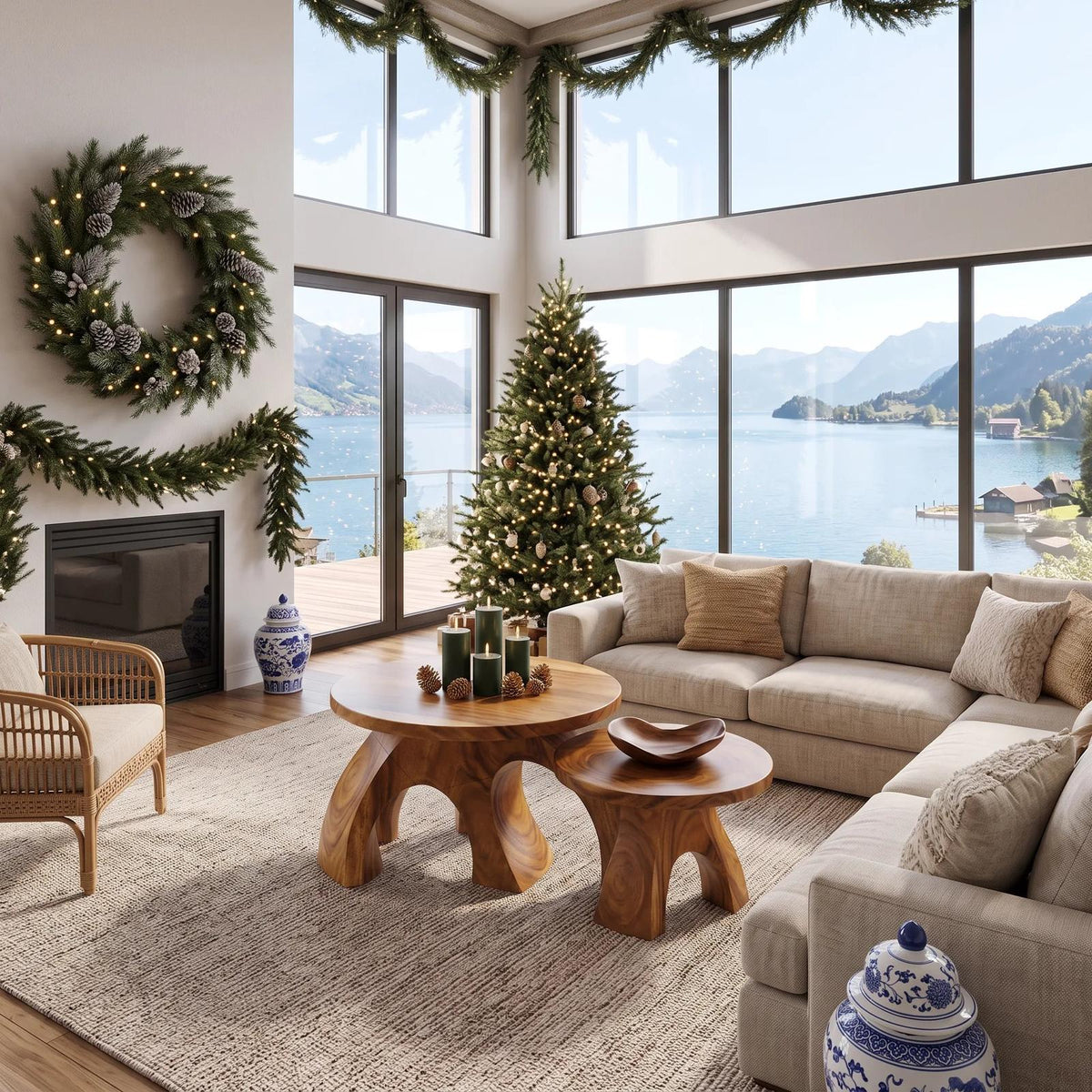 Handcrafted Xmas Round Coffee Table Luxury Apartment