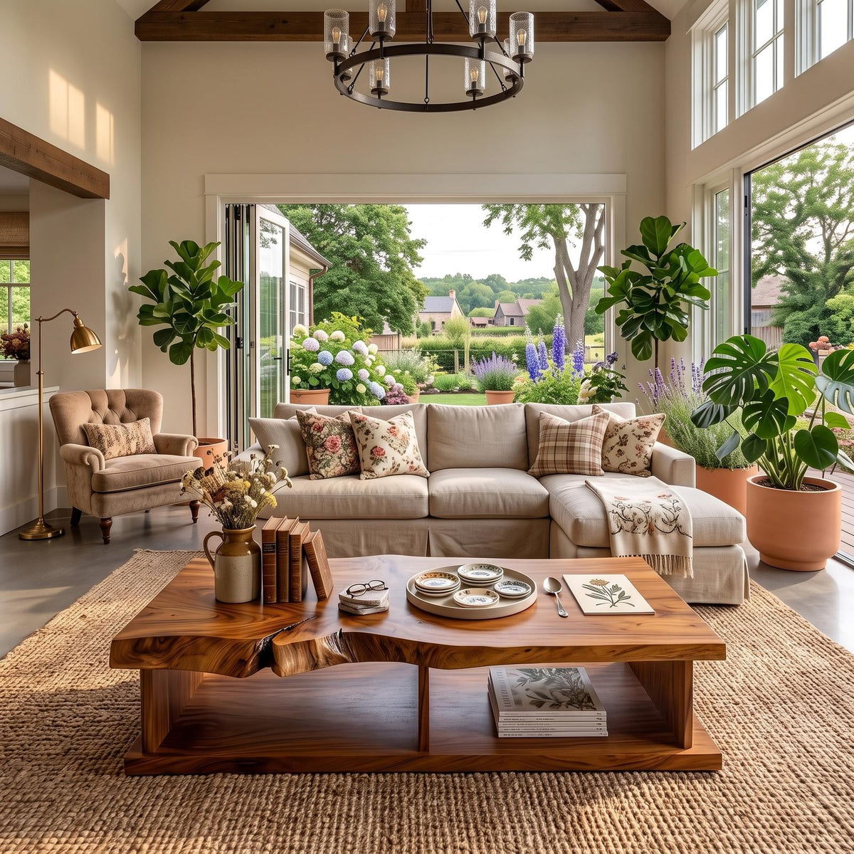 Live Edge Storage Coffee Table For Apartment Lounge