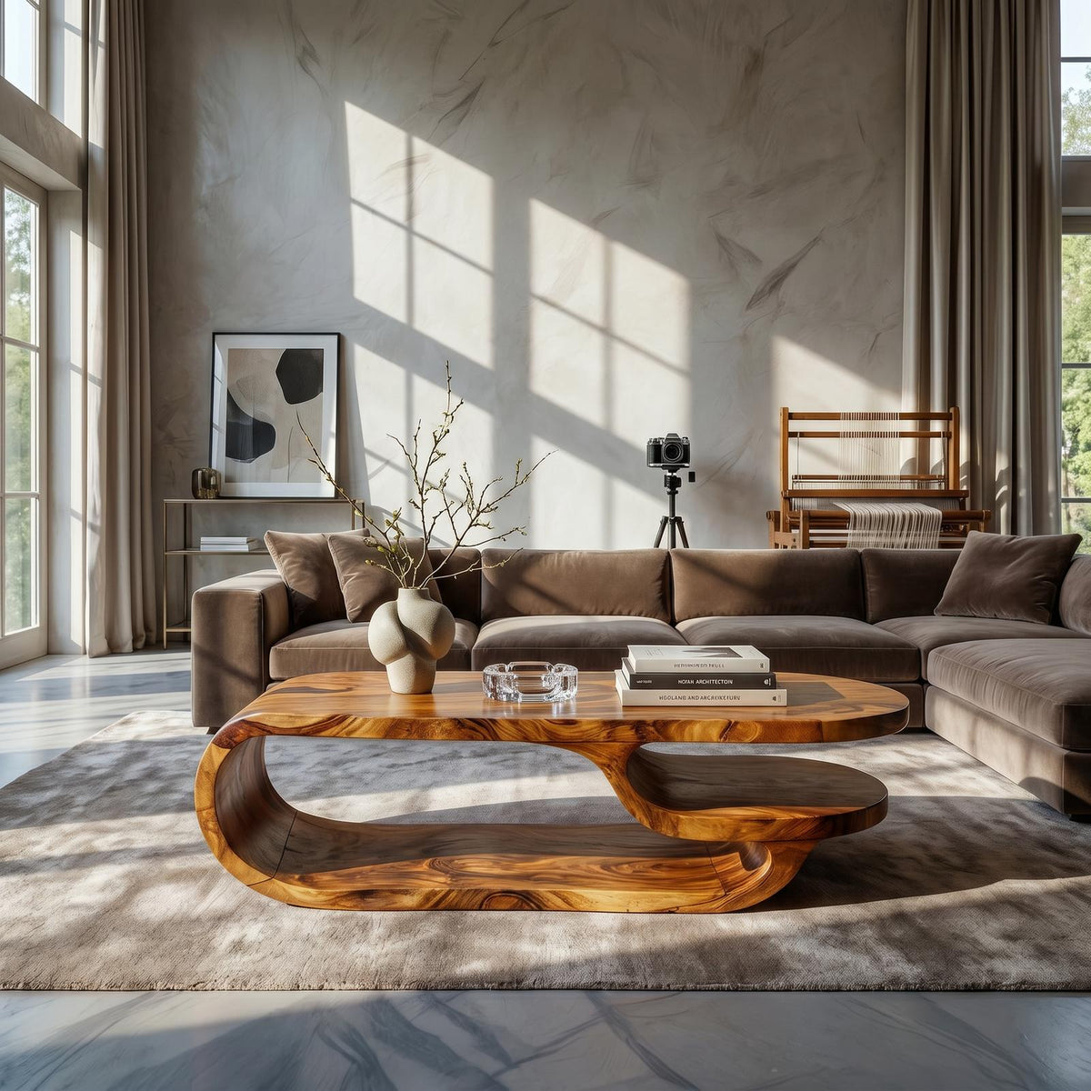 Luxury Oval Solid Wood Coffee Table, Modern Contemporary Center Table for High-End Living Room and Lounge