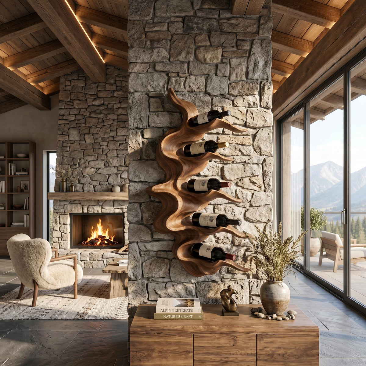 Organic Mountain Ridge Wine Rack For Home Bar
