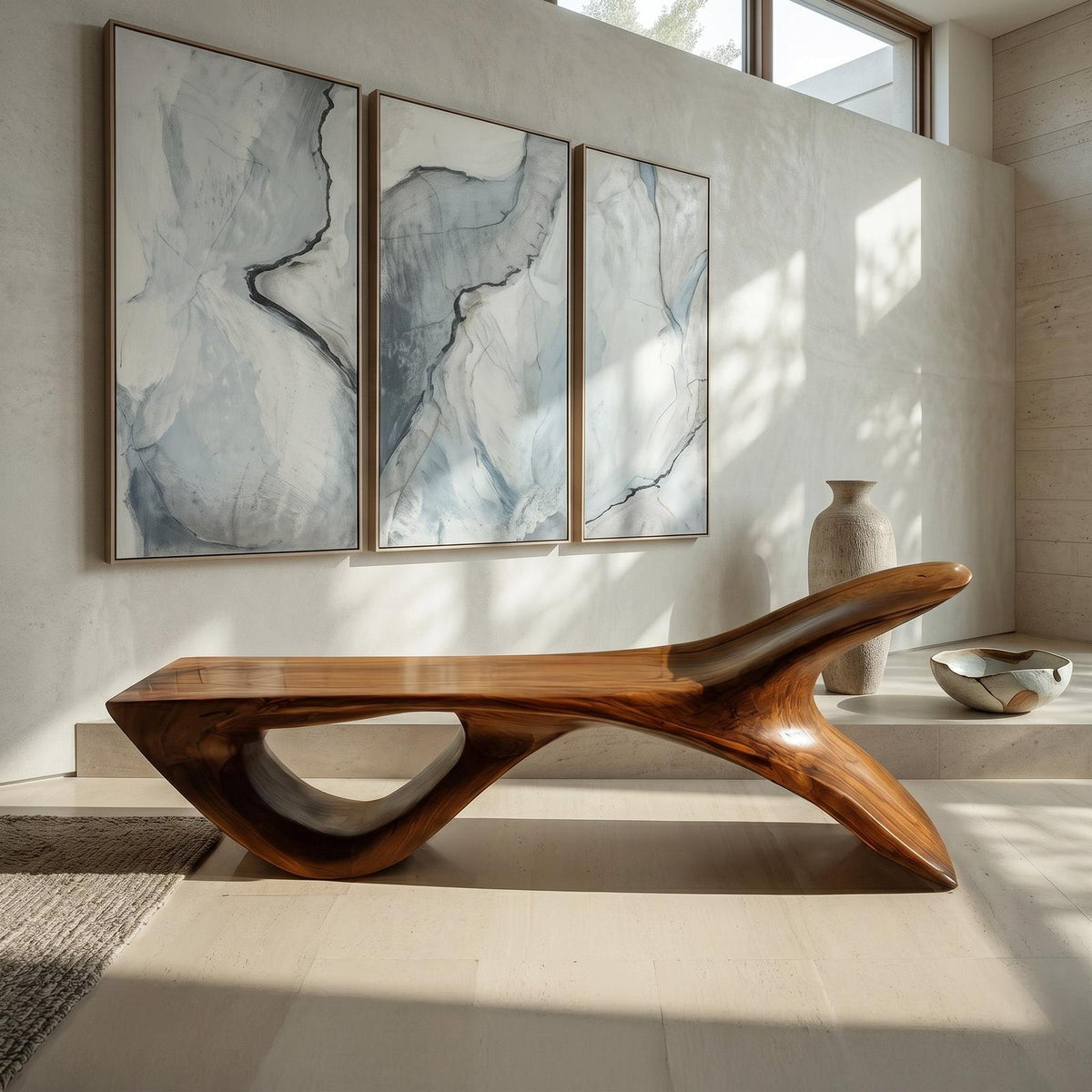 Luxury Wooden Bench With Fish Tail Shape For Living Room