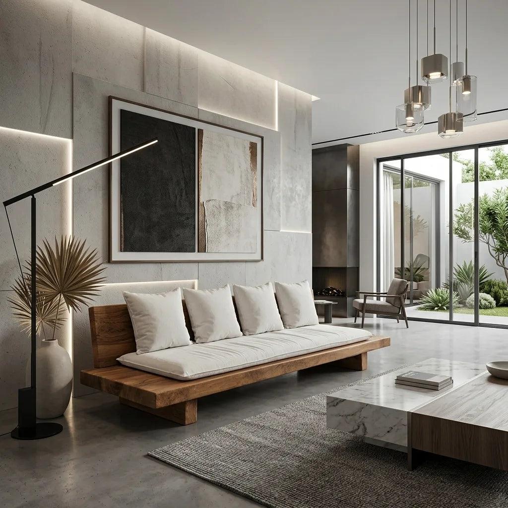 Minimalist Wooden Sofa With Cushions For Living Room