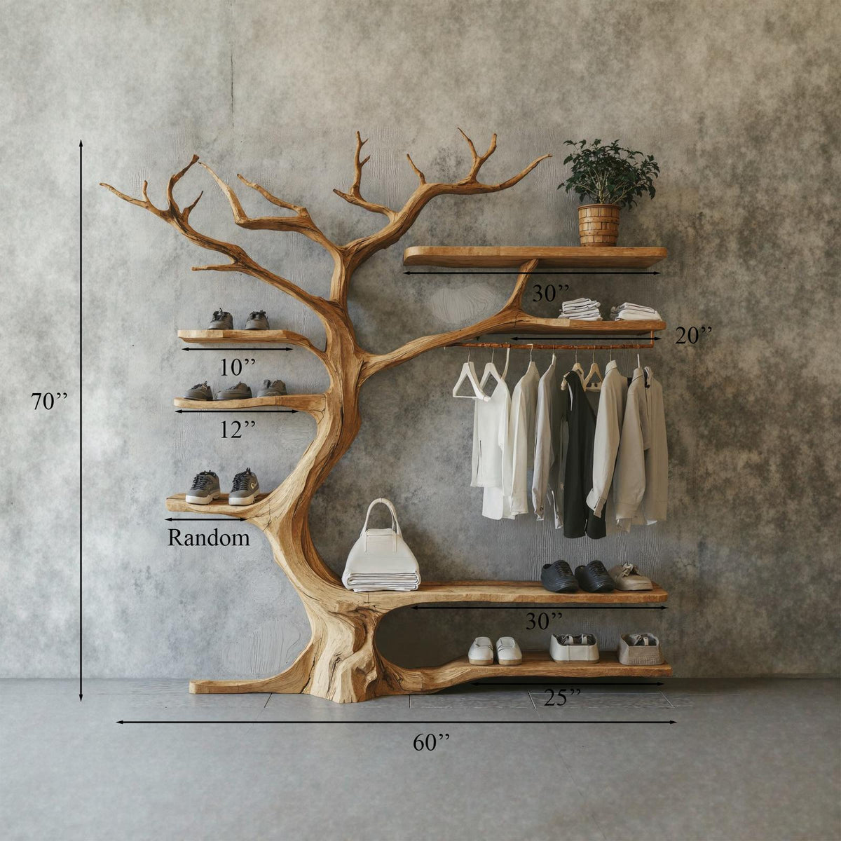 Rustic Tree Branch Standing Shoe Rack Coat Hanger Stand