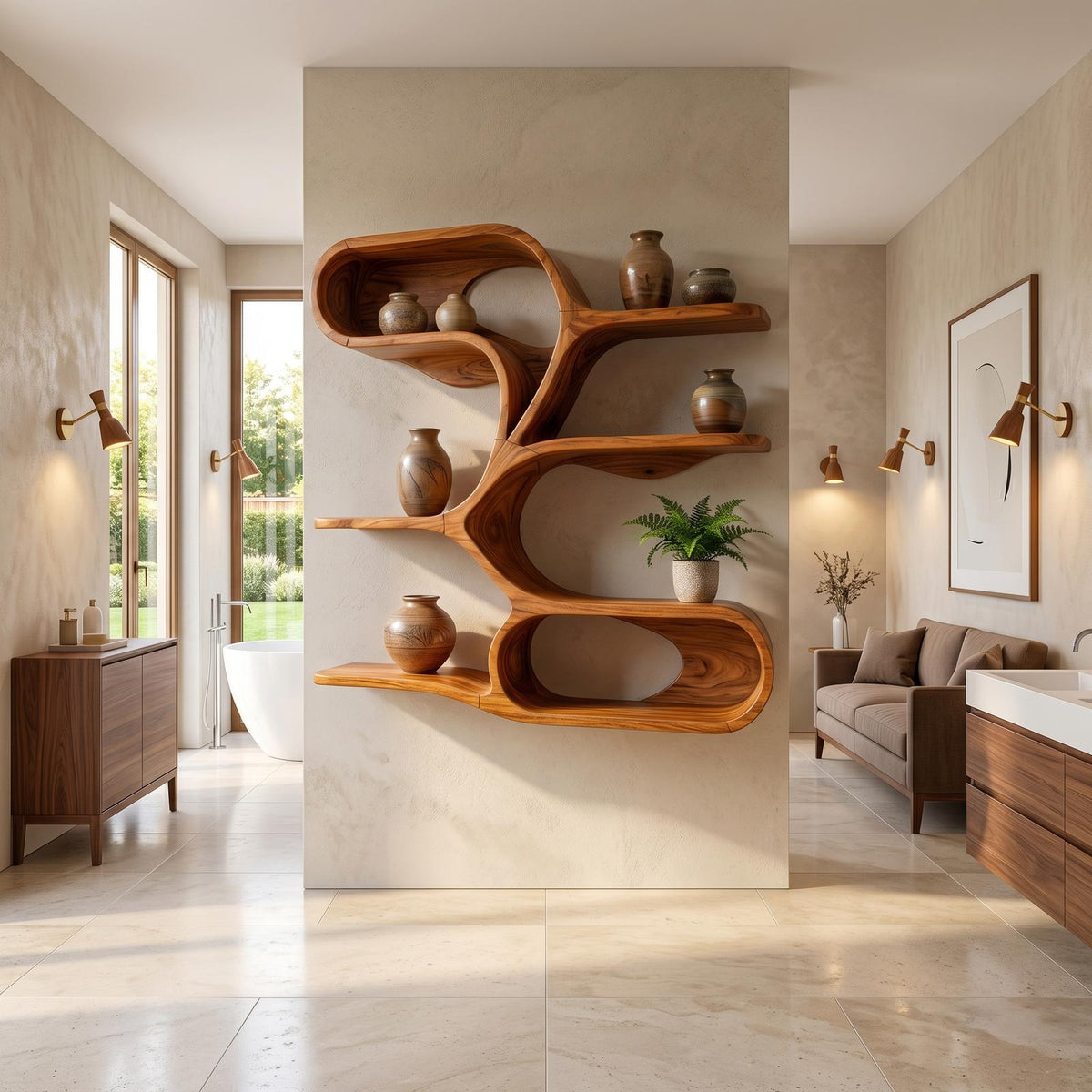 Organic Sculptural Wooden Wall Shelves for Kitchen