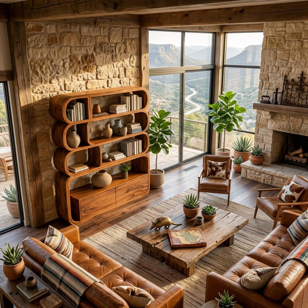 Modern Natural Wood Bookshelf with Curved Structure, Handcrafted Solid Wood Bookcase for Living Room & Office