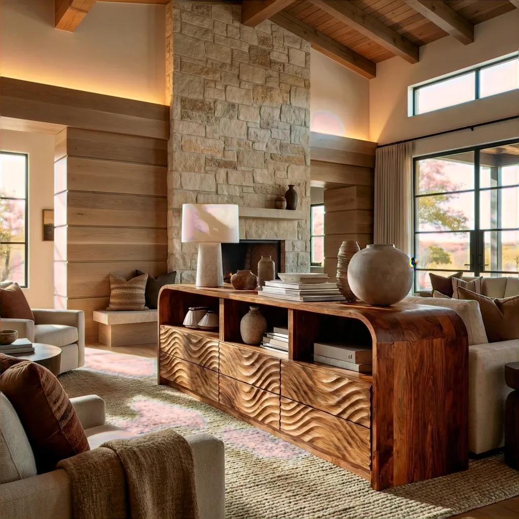Luxury Natural Wood Sideboard, Handcrafted Solid Wood Credenza Storage Cabinet & Buffet for Living Room, Model