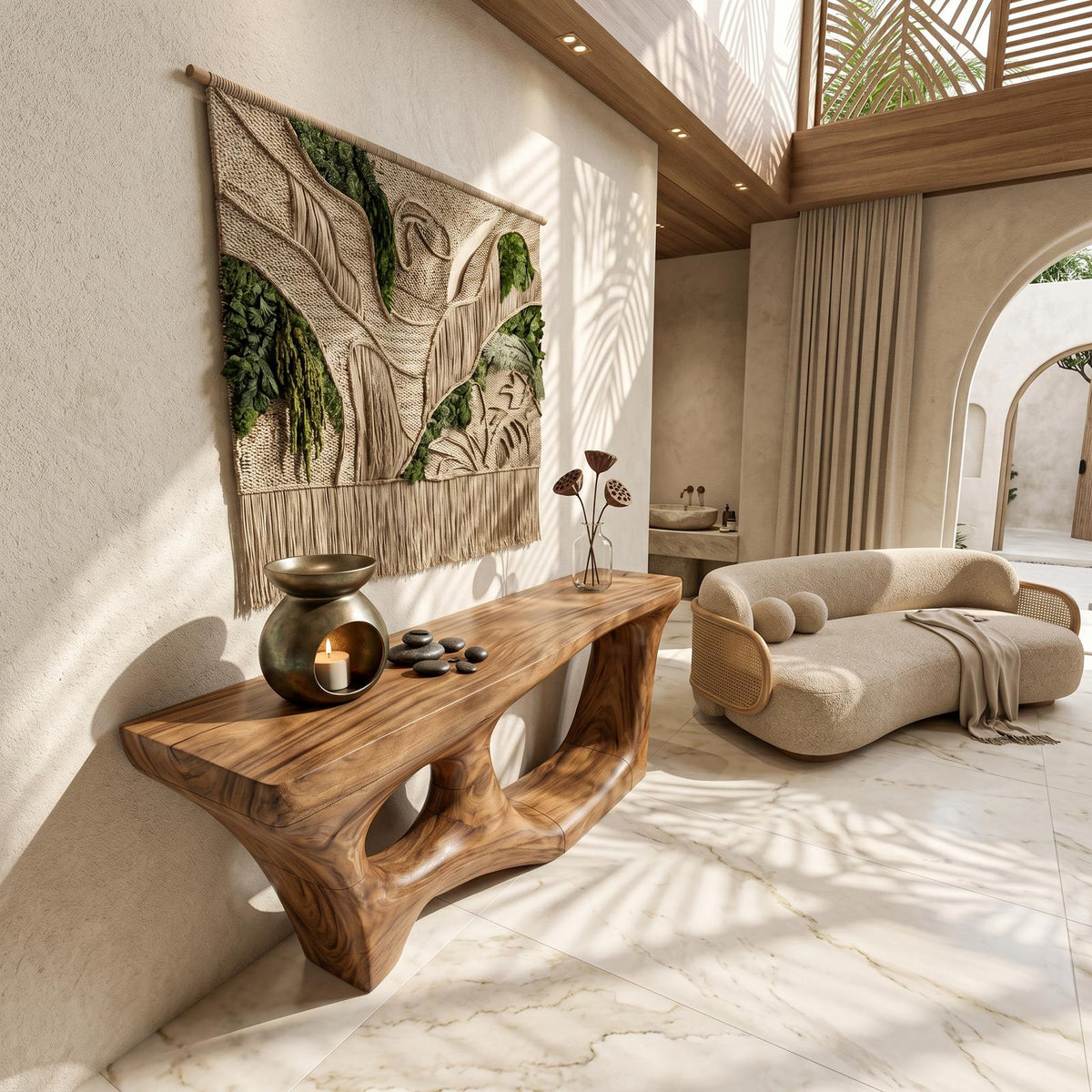 Contemporary Console Table, Sculptural Curved Wood Entryway Table for Foyer & Living Room Accent Furniture