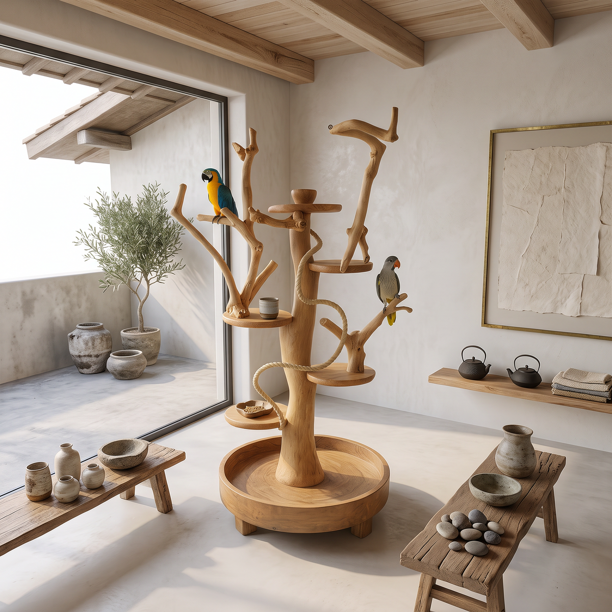 Natural Tree Parrot Playground For Living Room And Bird Space