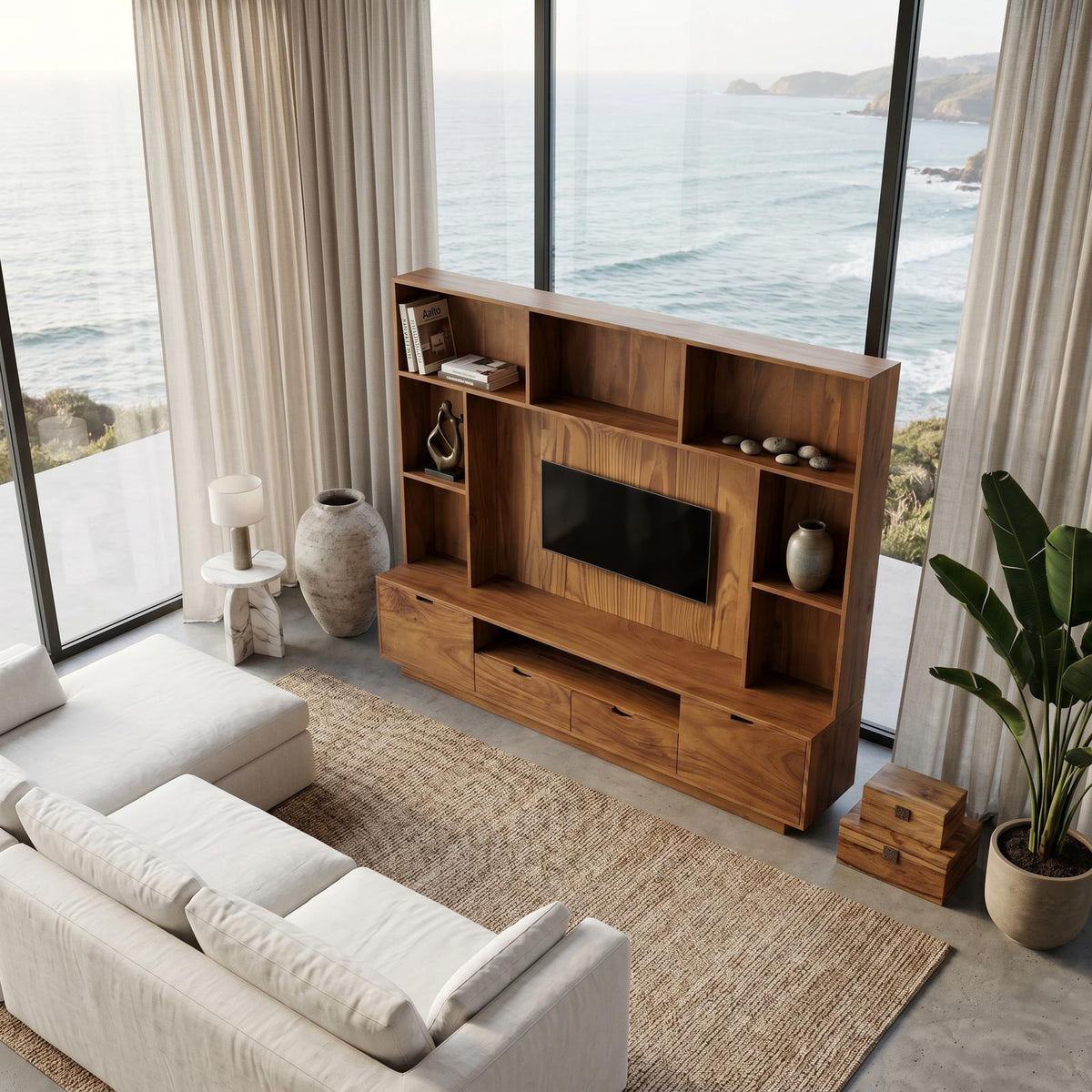 Spry Interior Modern TV Wall Unit with Backlight Shelves, Floating Wood Entertainment Center Media Console for Living Room, SITHTTTVC013