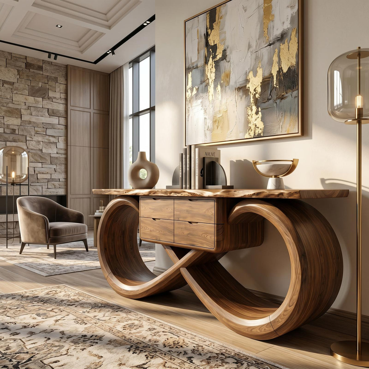 Organic Sculptural Console Table Contemporary Hallway
