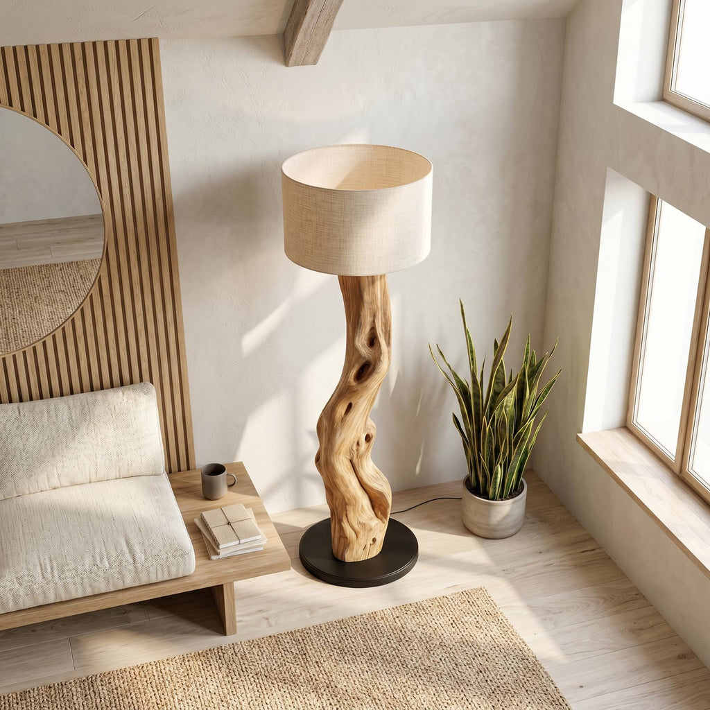 Modern Sculptural Wooden Standing Lamp For Bedroom And Corner