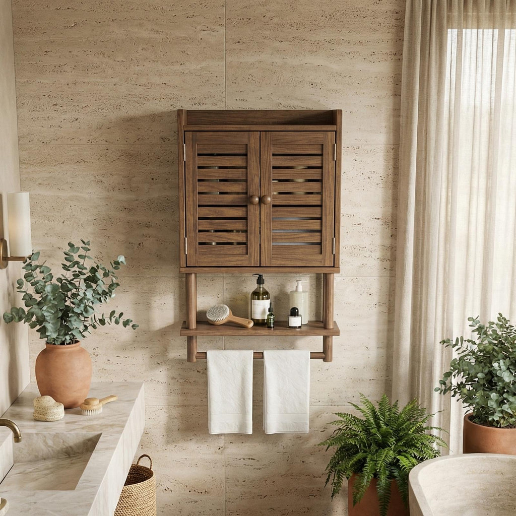 Solid Wood Bathroom Cabinet, Rustic Wall-Mounted Storage Organizer Cupboard for Bathroom Space