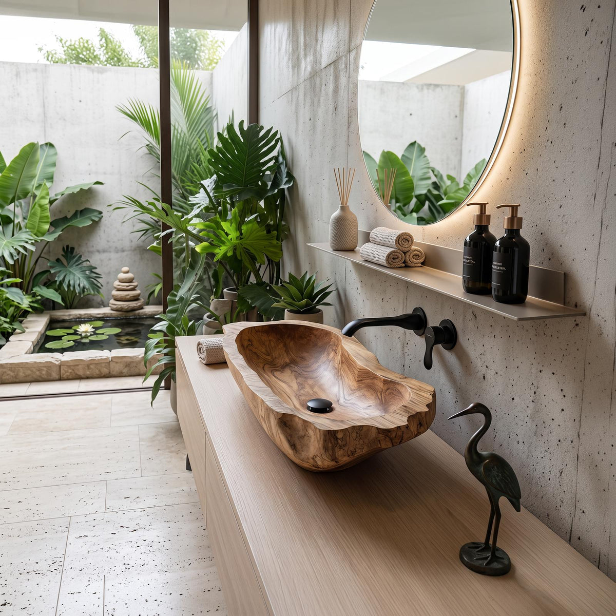 Mid Century Wood Wash Basin For Bathroom Interior Design