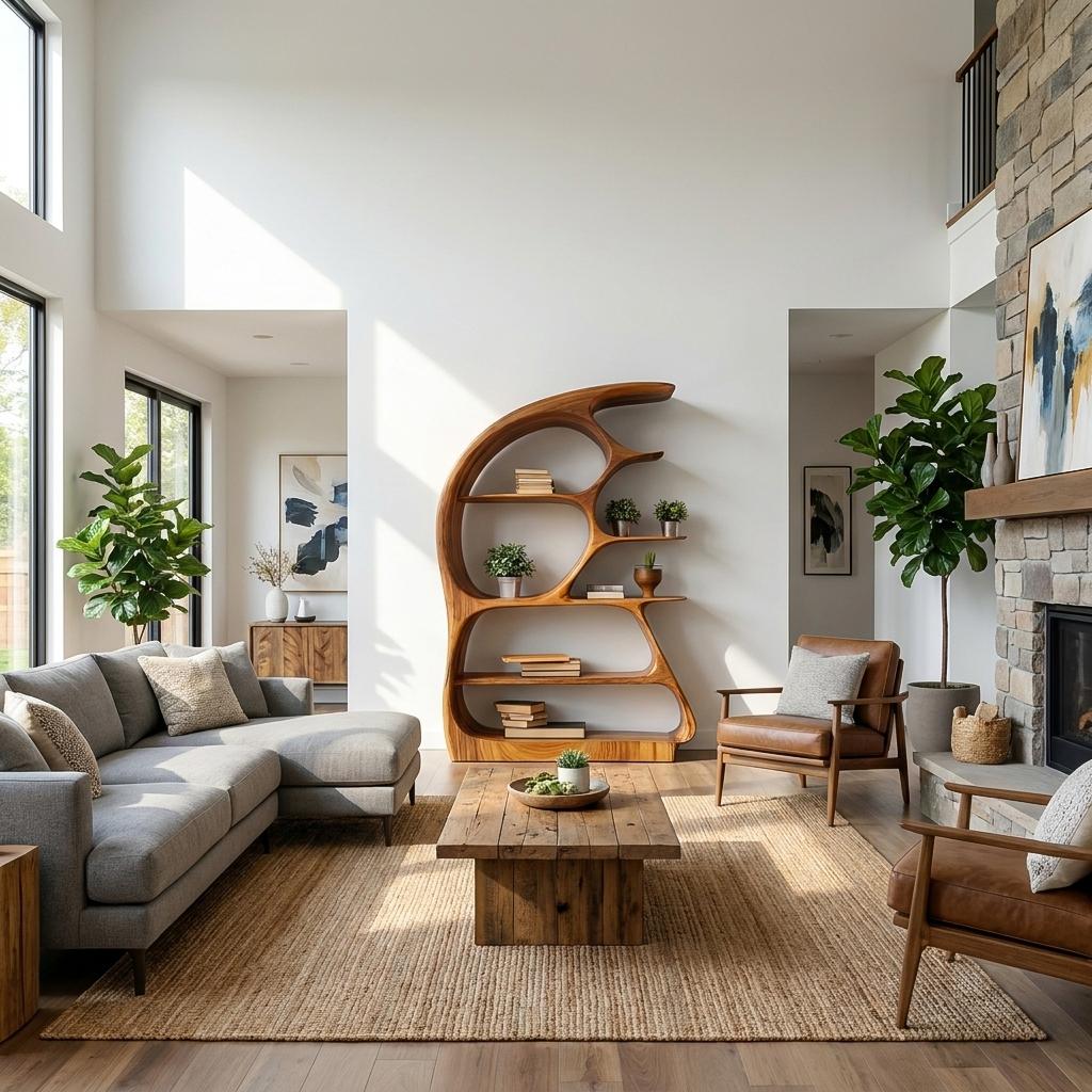 Contemporary Sculptural Wood Bookshelf For Living Room Decor RTTHTTBS139