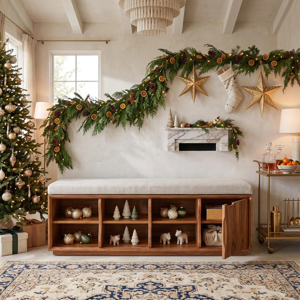 Rustic Christmas Bedroom Storage Bench Reindeer Ornament