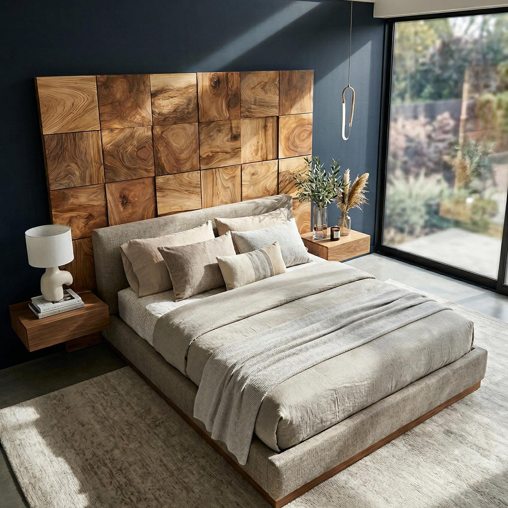 Spry Interior Rustic Square Panel Headboard, Handcrafted Reclaimed Solid Wood Bed Headboard for Modern Farmhouse Bedroom, SILDTTRHB004