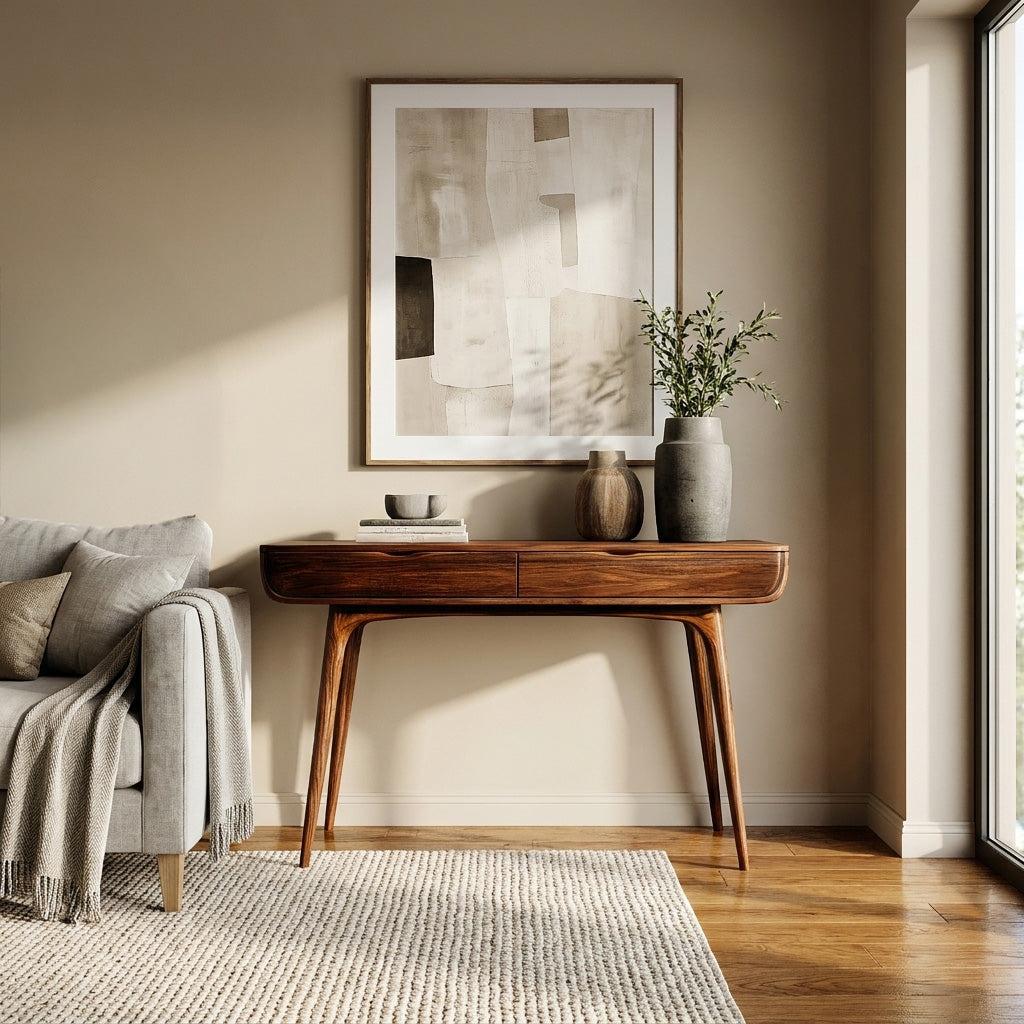 Mid-Century Natural Wood Console Table, Handcrafted Entryway Sofa Table for Hallway & Living Room Decor, Model