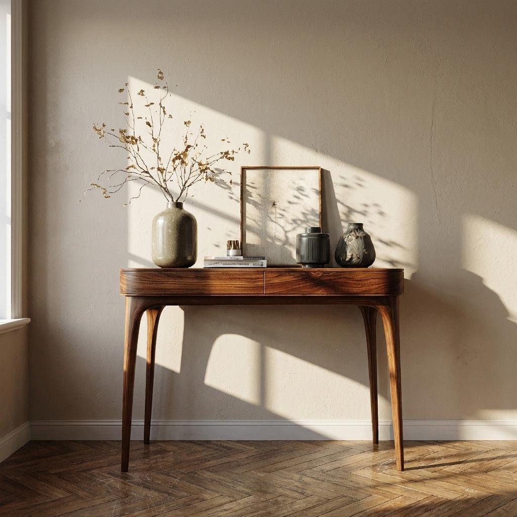 Minimalist Sculptural Wood Console Table, Handcrafted Entryway Table for Modern Foyer & Living Room, Model