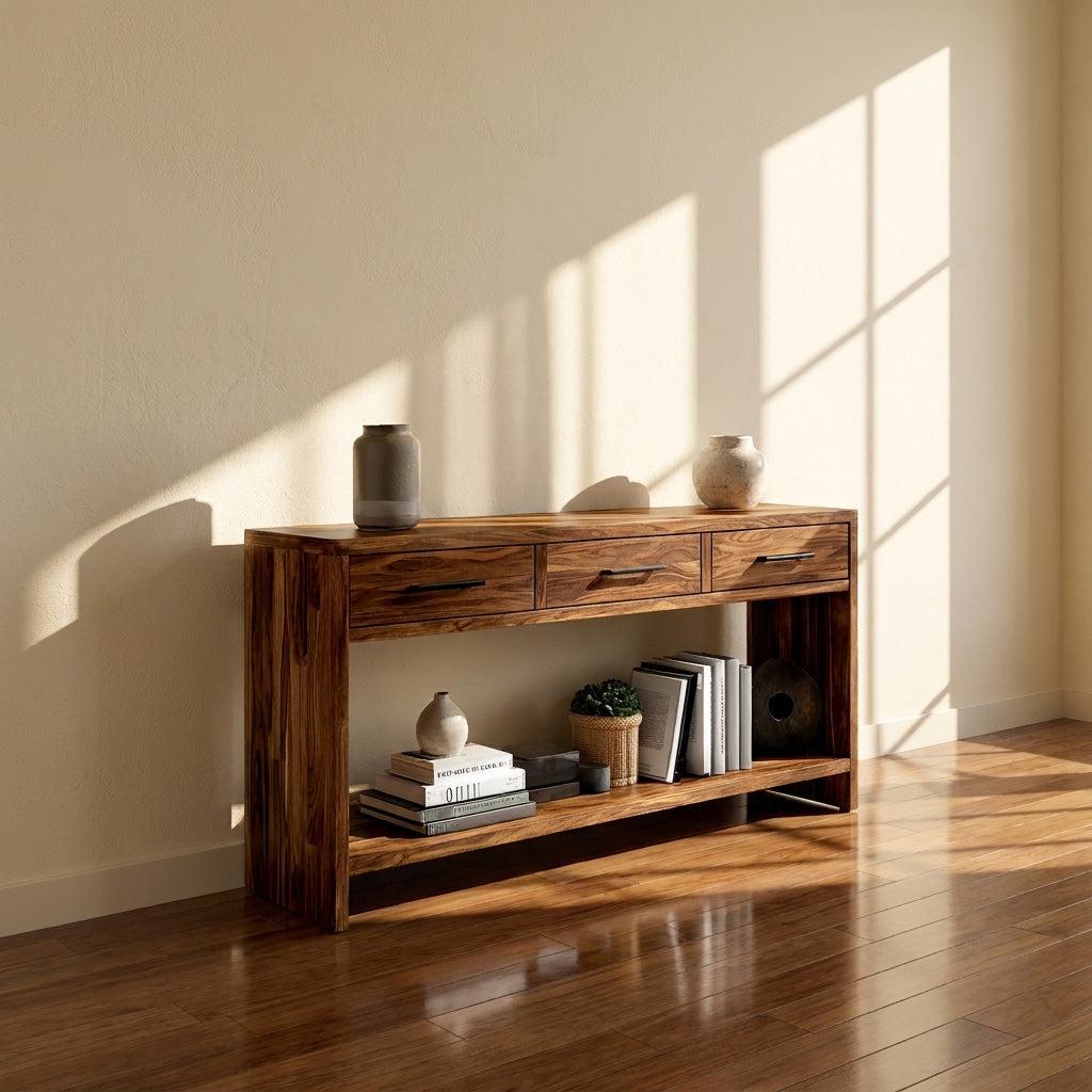 Handcrafted Wooden Console Table with Drawers, Solid Wood Entryway Table for Living Room & Hallway, Model