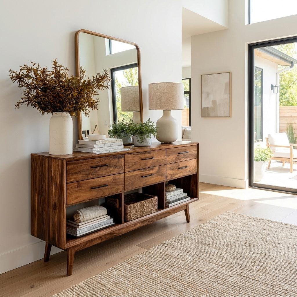 Modern Wooden Console Table with Open Shelf, Handcrafted Entryway Table for Hallway & Living Room Decor, Model