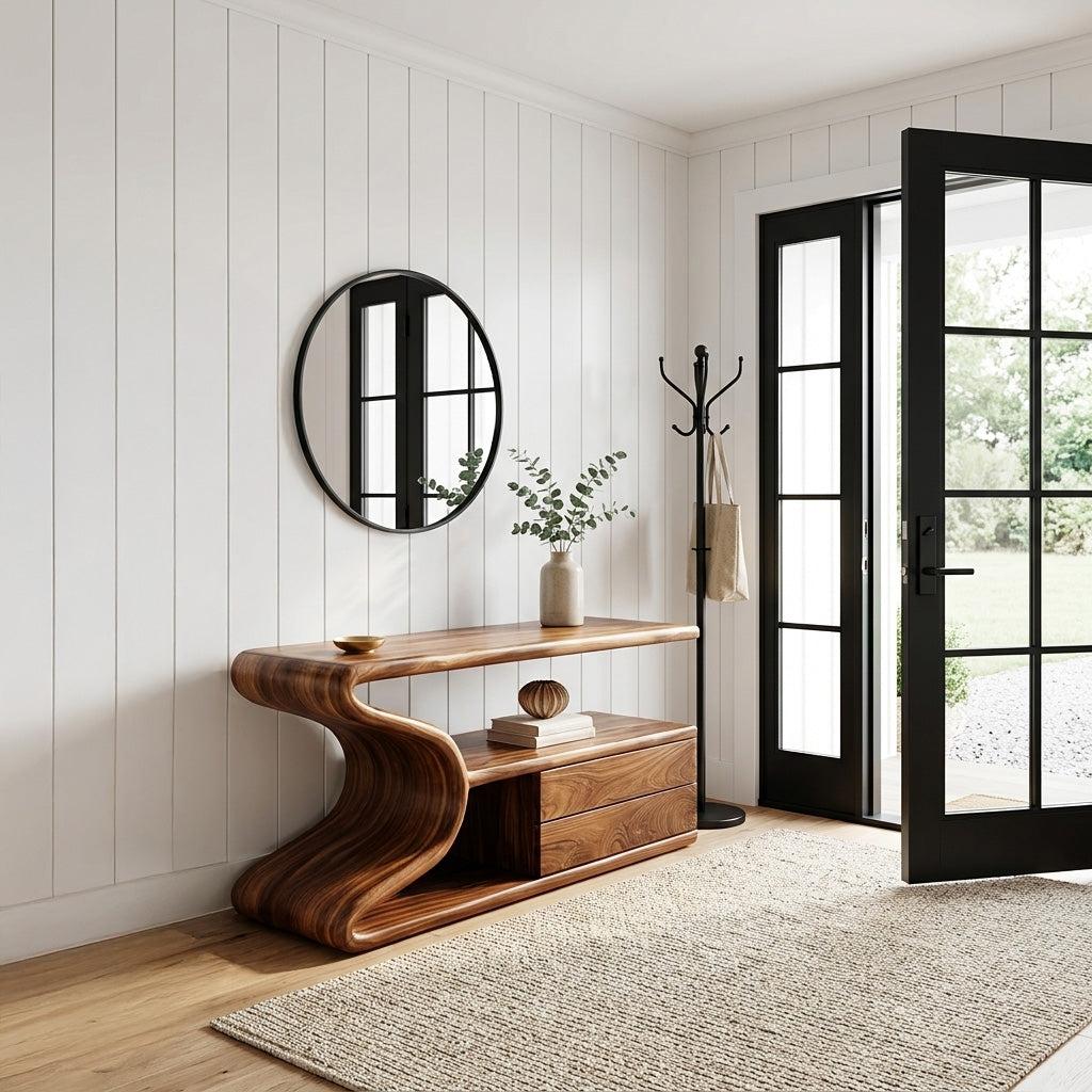 Modern Wooden Console Table with Storage, Handcrafted Statement Entryway Table for Living Room & Hallway, Model