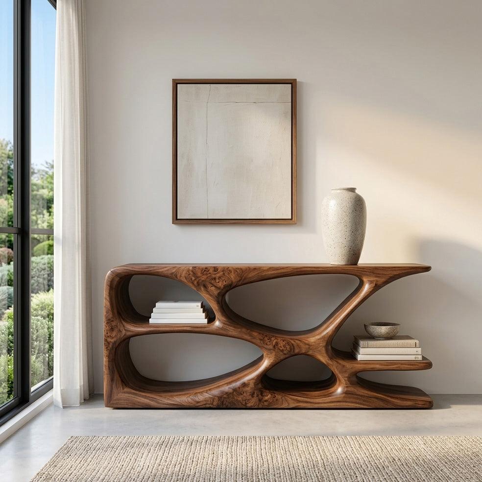 Minimalist Natural Wood Console Table, Handcrafted Entryway Sofa Table for Hallway & Living Room Interior, Model