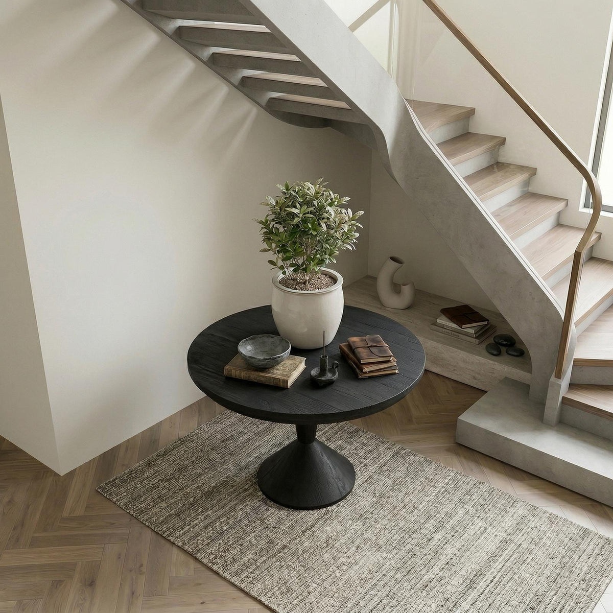 Round Entryway Center Table, Modern Wood Pedestal Foyer Table for Living Room, Foyer & Staircase