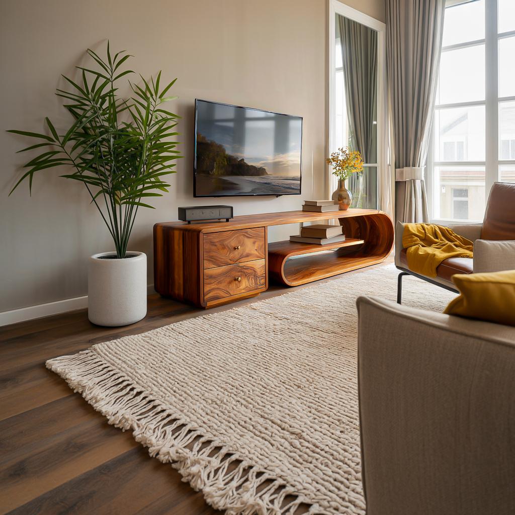 Modern TV Stand With Rounded Form For Living Room Space