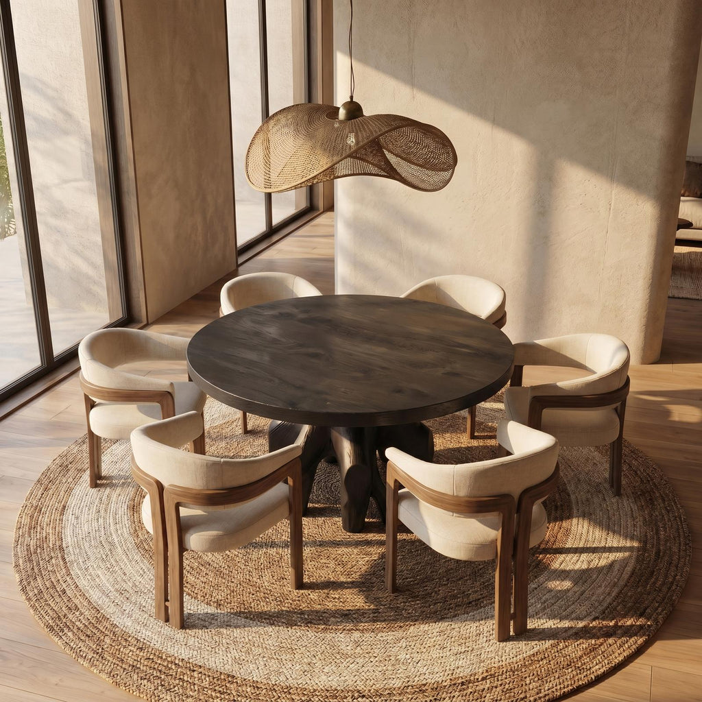 Spry Interior Rustic Tree Root Dining Table, Handcrafted Natural Live Edge Solid Wood Dining Room & Kitchen Table, SINLSADT170