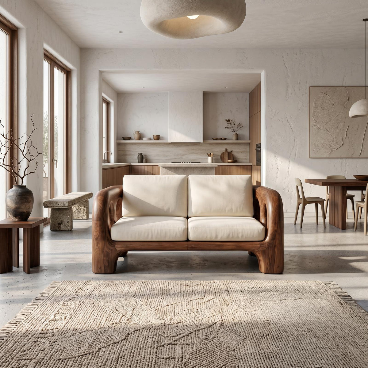 Handcrafted Sofa Frame With Organic Sculptural Arms For Living Room